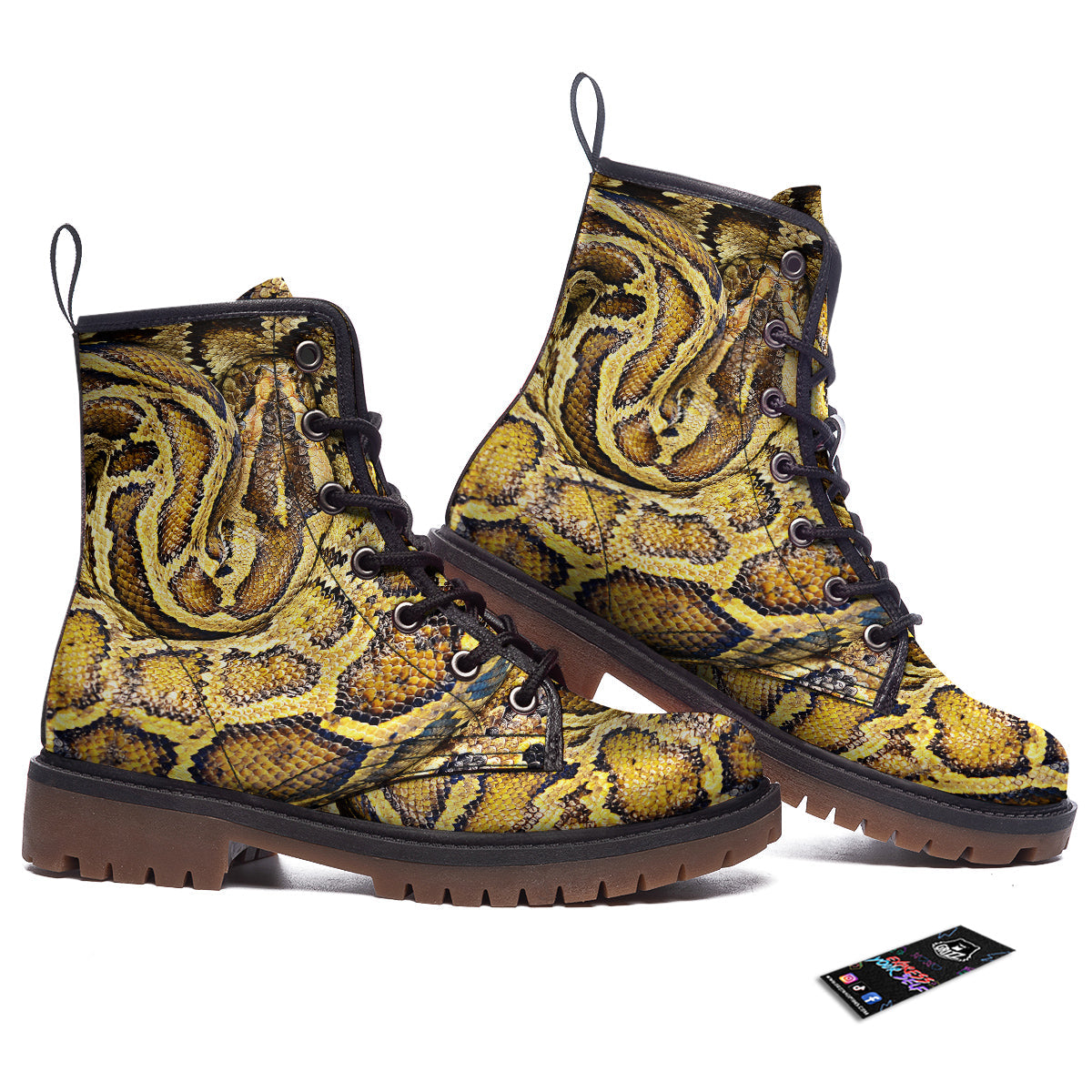 Snake Burmese Python Print Work Boots-grizzshop