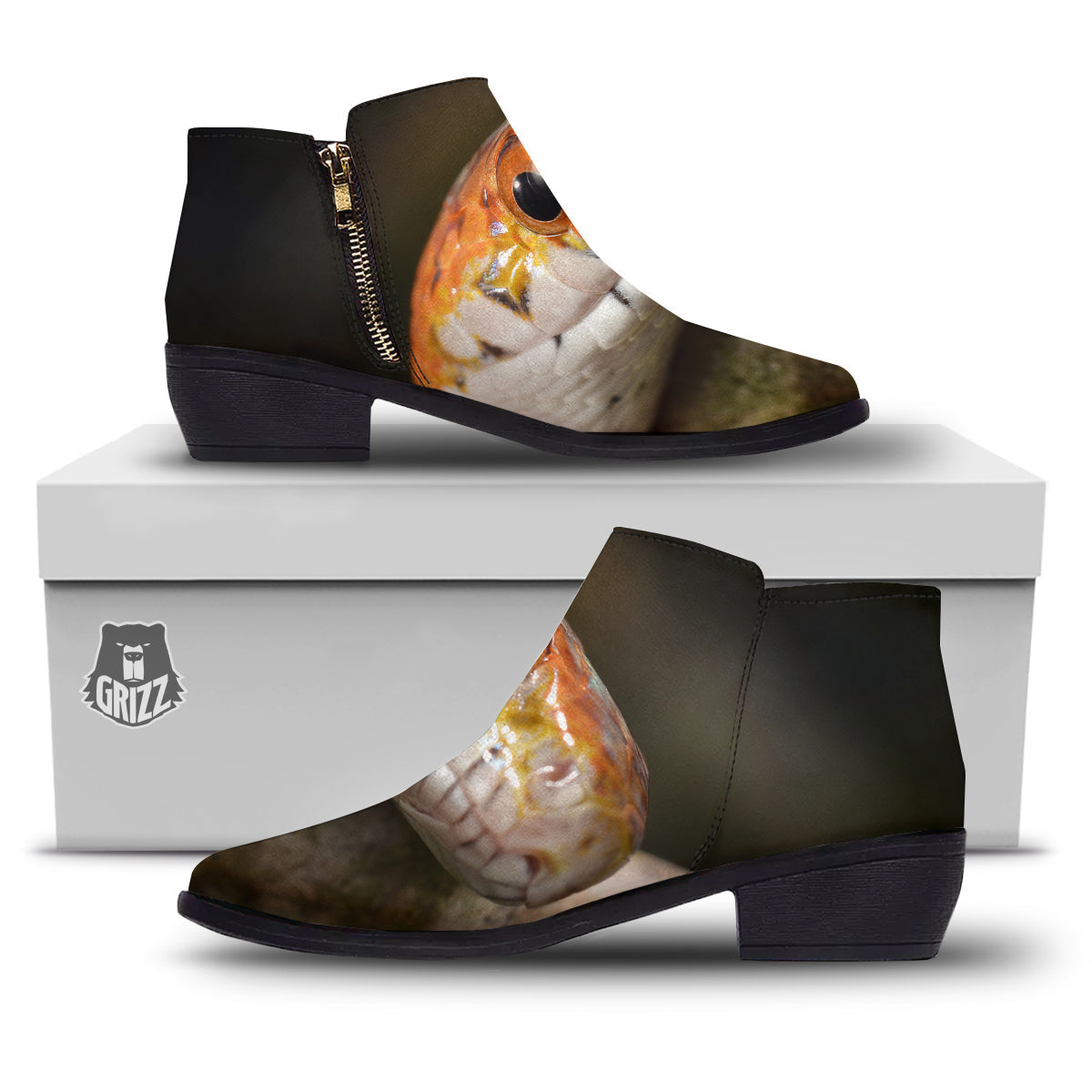 Snake Corn Print Ankle Boots-grizzshop