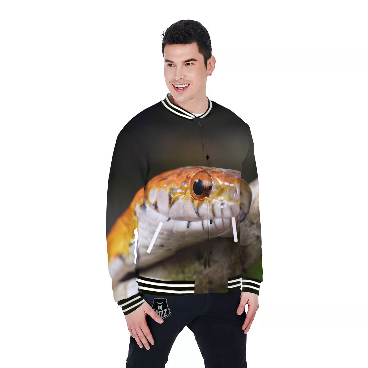 Snake Corn Print Baseball Jacket-grizzshop