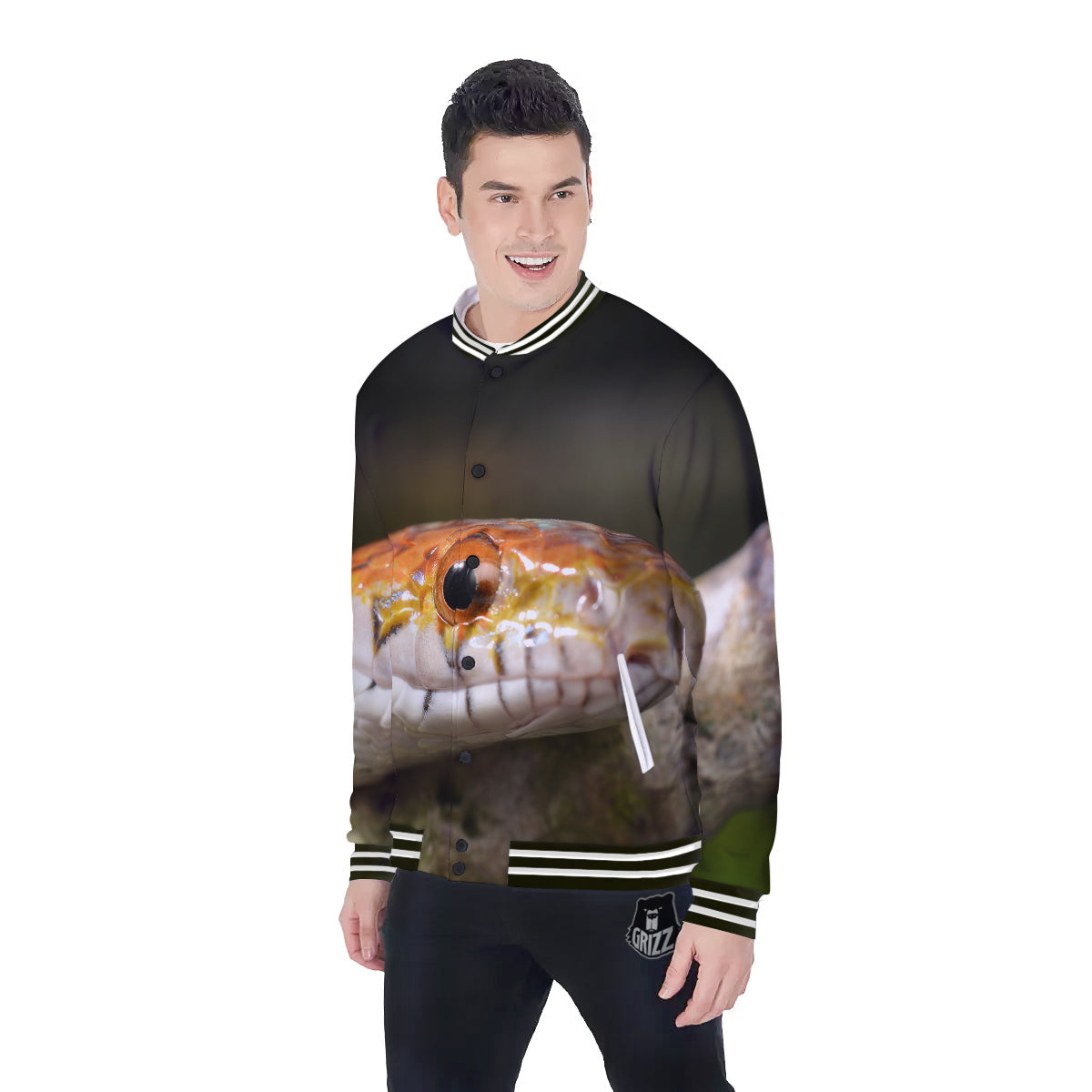 Snake Corn Print Baseball Jacket-grizzshop