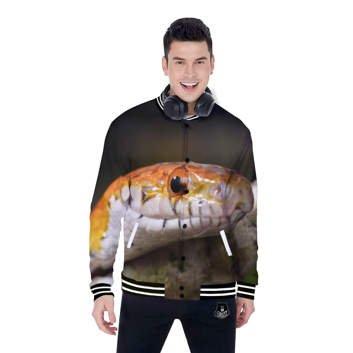 Snake Corn Print Baseball Jacket-grizzshop