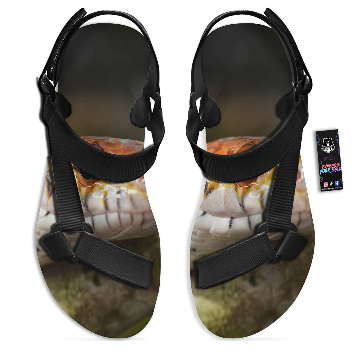 Snake Corn Print Black Open Toe Sandals-grizzshop