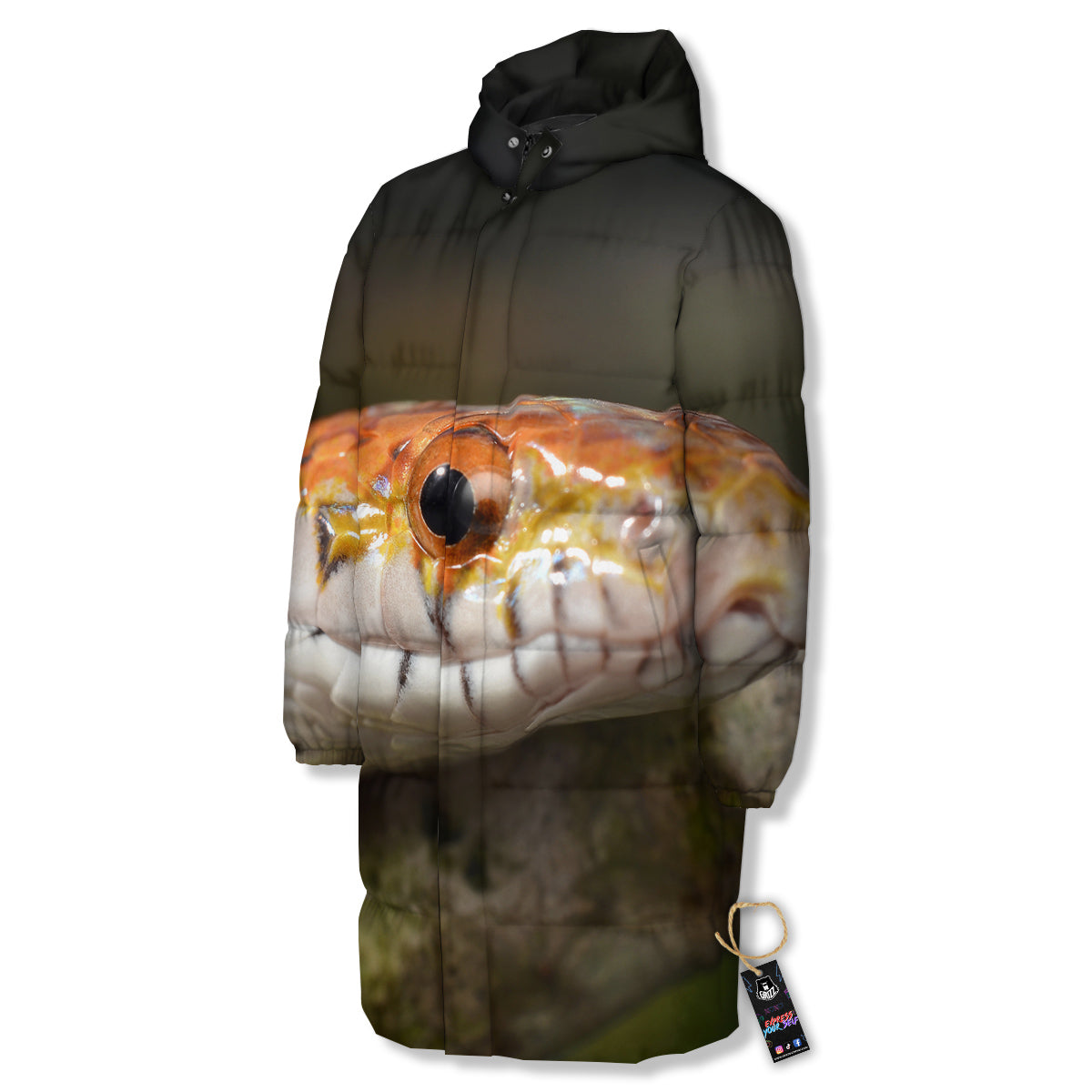 Snake Corn Print Long Down Jacket-grizzshop