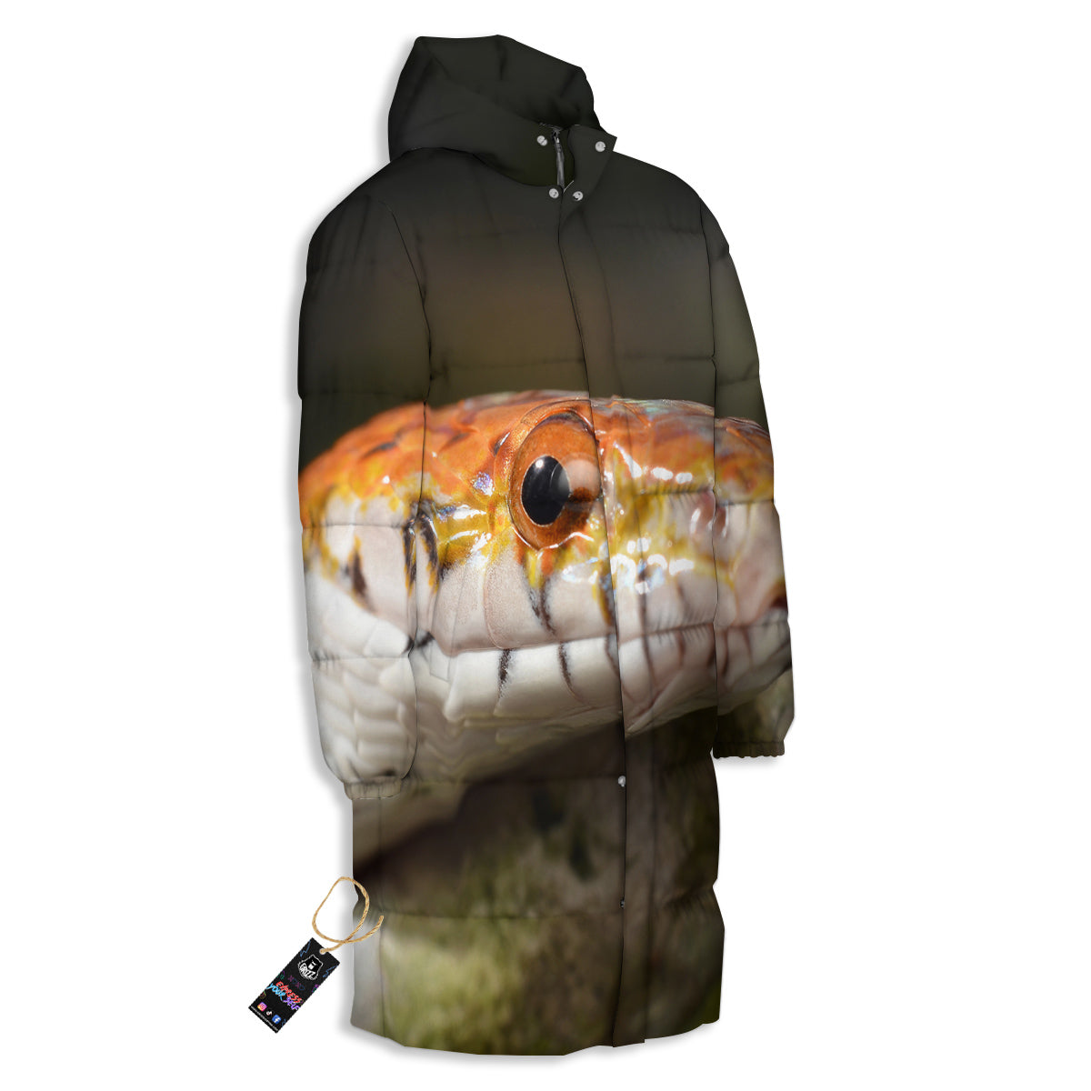 Snake Corn Print Long Down Jacket-grizzshop