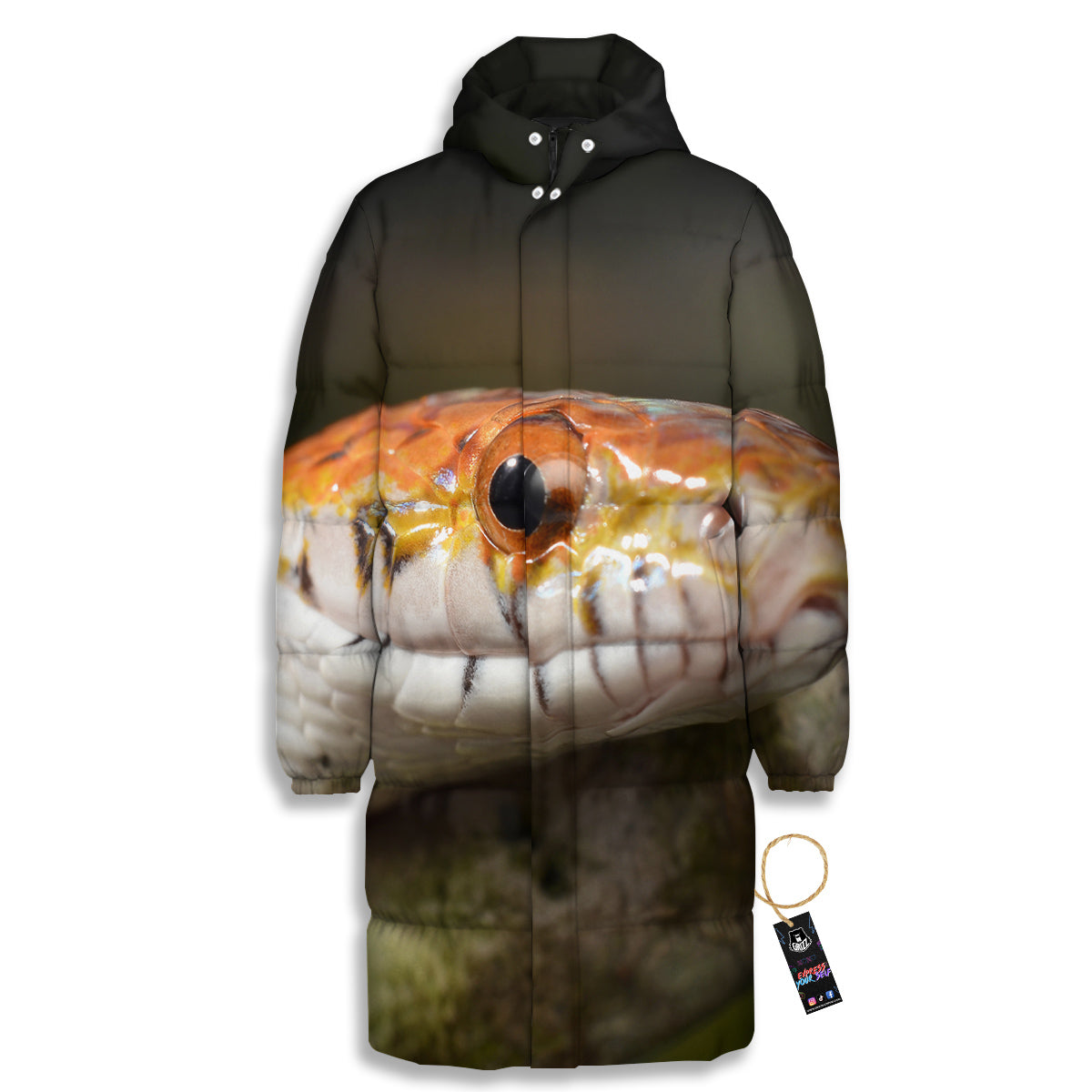Snake Corn Print Long Down Jacket-grizzshop