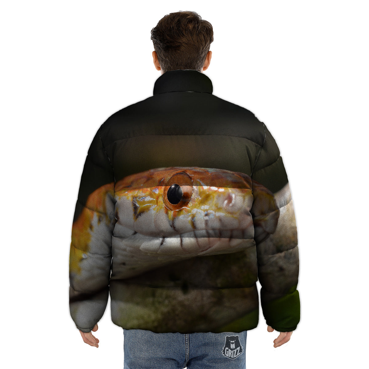 Snake Corn Print Puffer Jacket-grizzshop