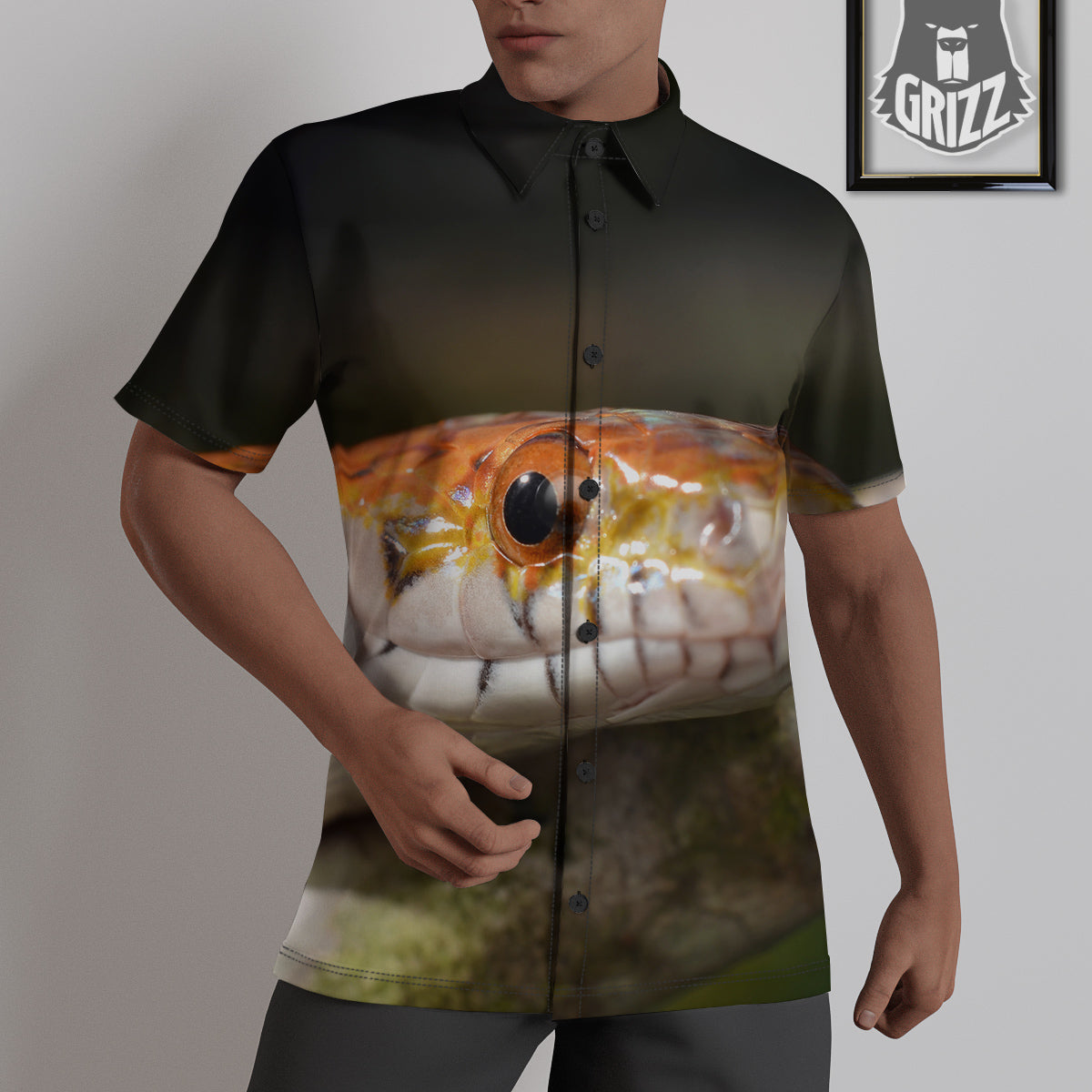 Snake Corn Print Untucked Shirts-grizzshop