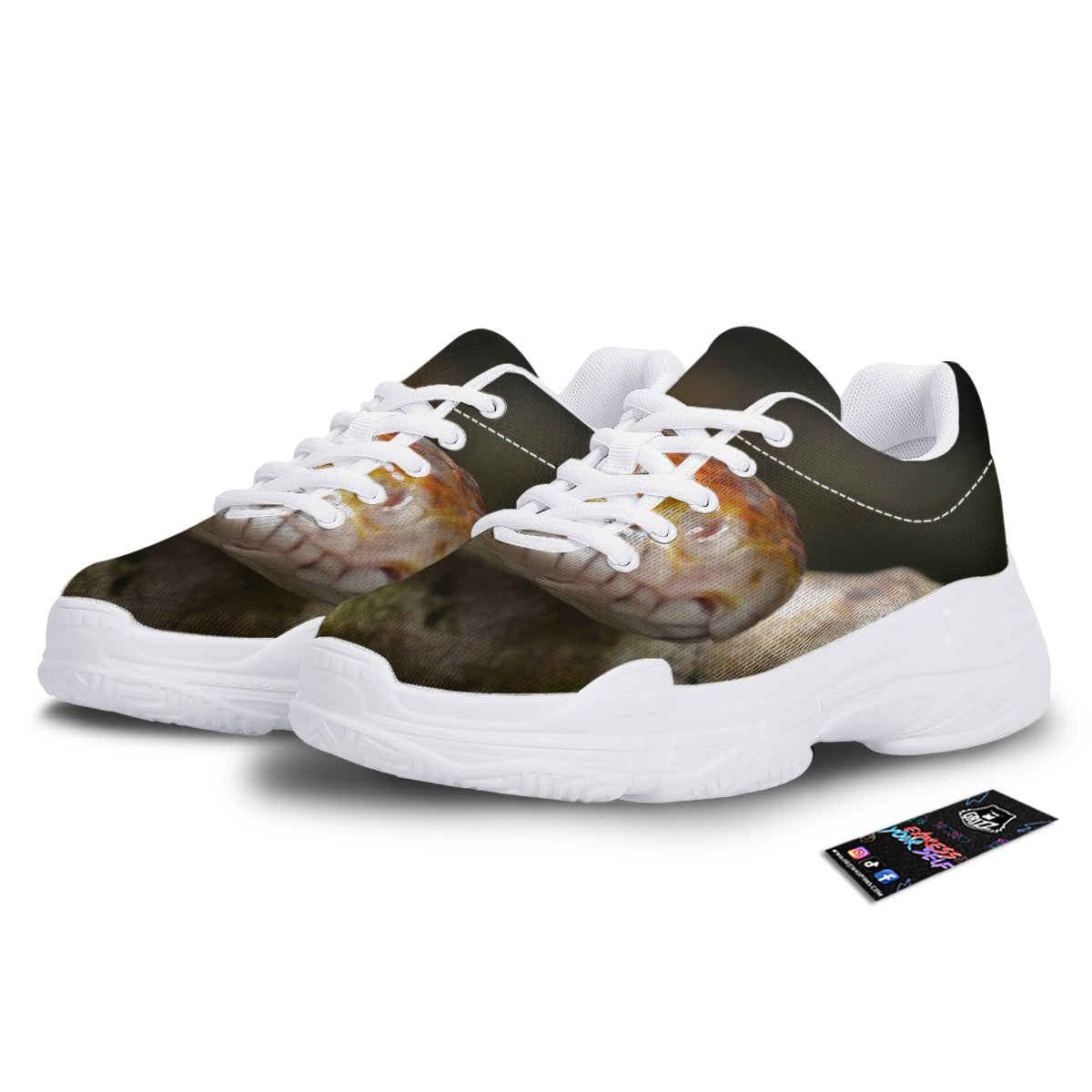 Snake Corn Print White Chunky Shoes-grizzshop