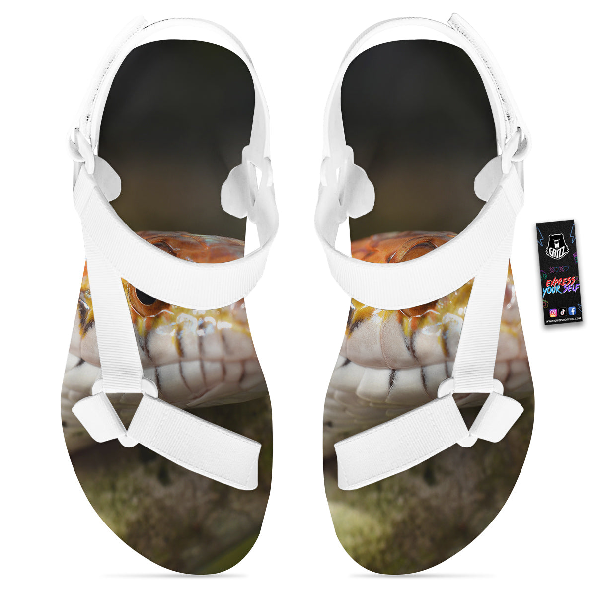 Snake Corn Print White Open Toe Sandals-grizzshop