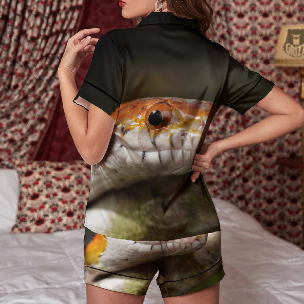 Snake Corn Print Women Silk Pajamas-grizzshop