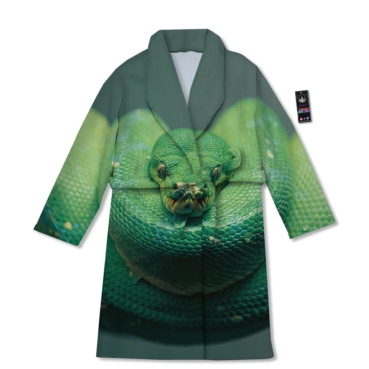 Snake Emerald Tree Boa Print Bathrobe-grizzshop