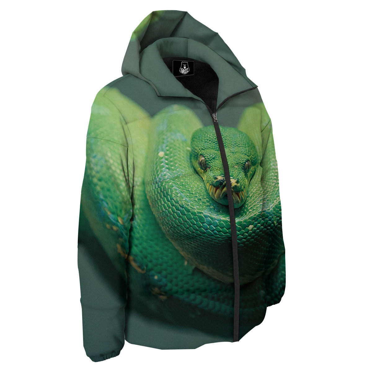 Snake Emerald Tree Boa Print Down Jacket-grizzshop