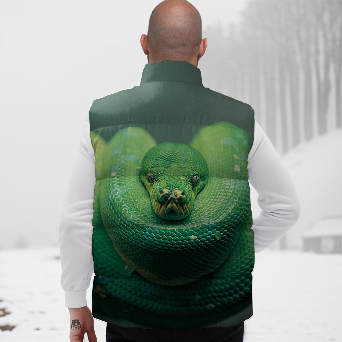 Snake Emerald Tree Boa Print Down Vest