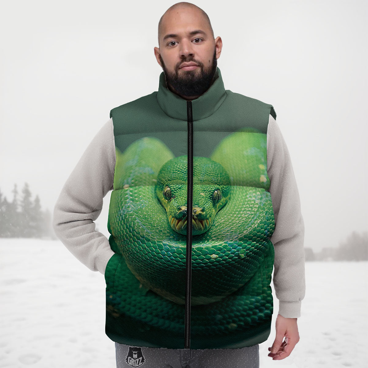 Snake Emerald Tree Boa Print Down Vest