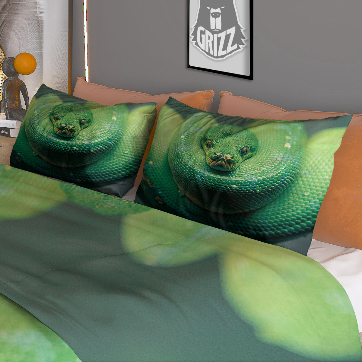 Snake Emerald Tree Boa Print Duvet Cover Bedding Set