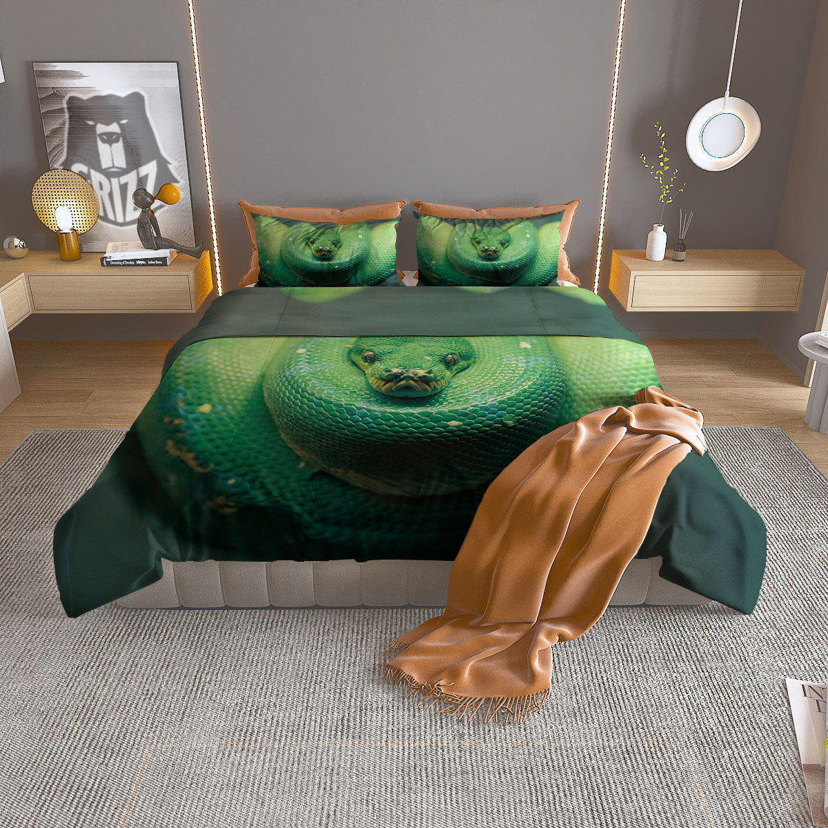Snake Emerald Tree Boa Print Duvet Cover Bedding Set