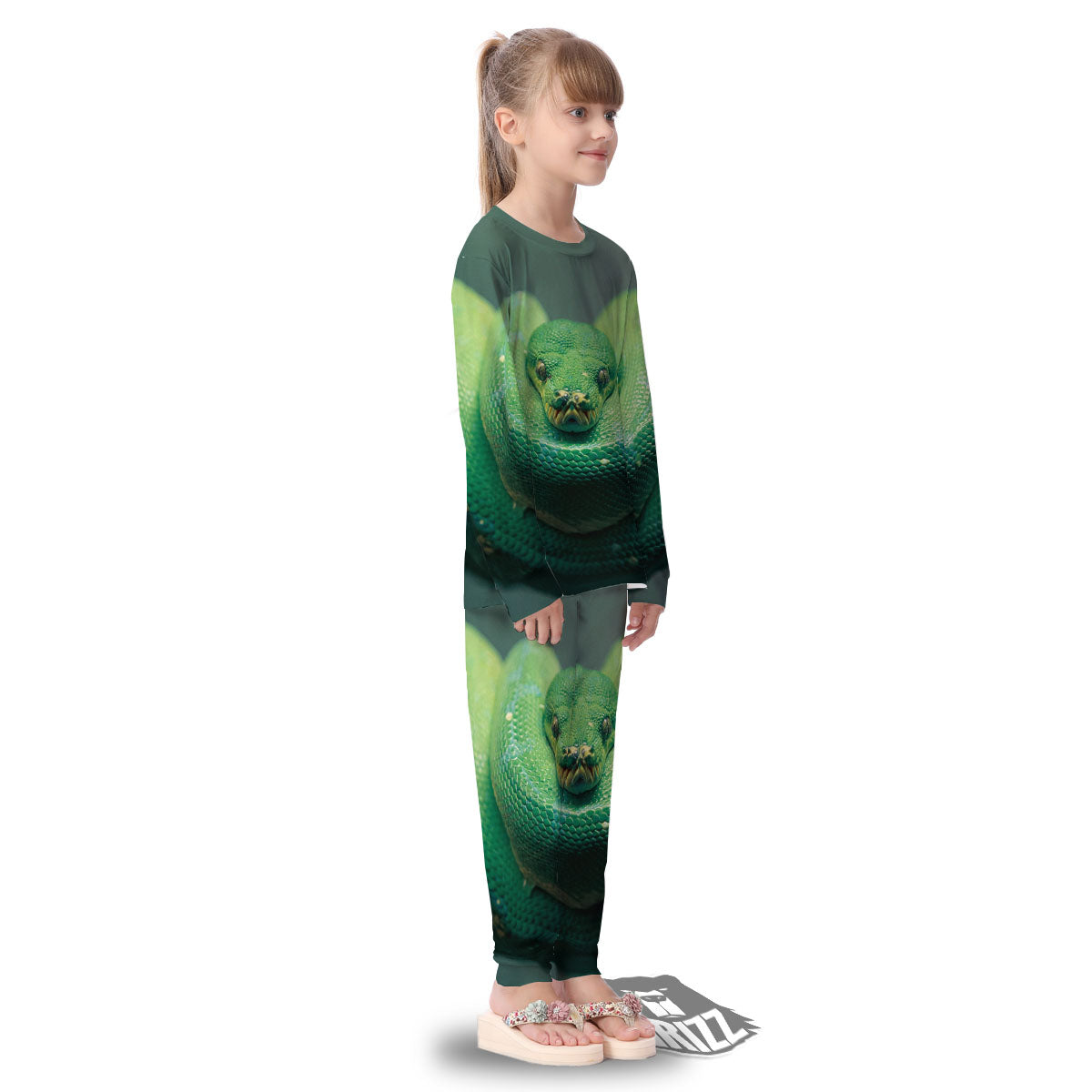 Snake Emerald Tree Boa Print Kid's Pajamas-grizzshop
