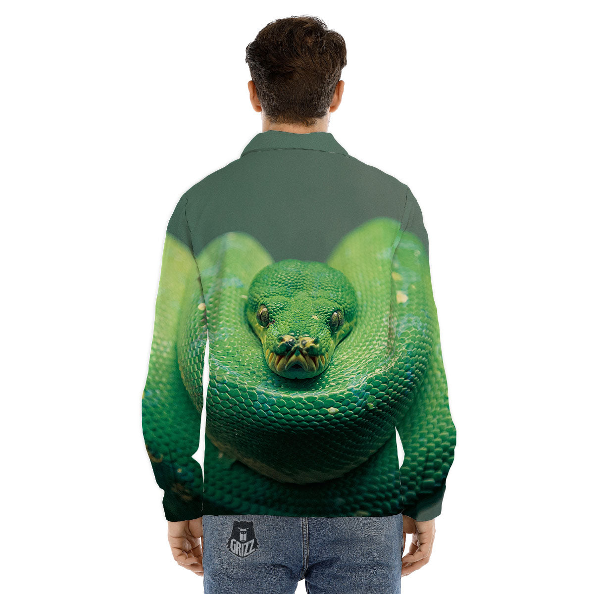 Snake Emerald Tree Boa Print Men's Dress Shirts-grizzshop