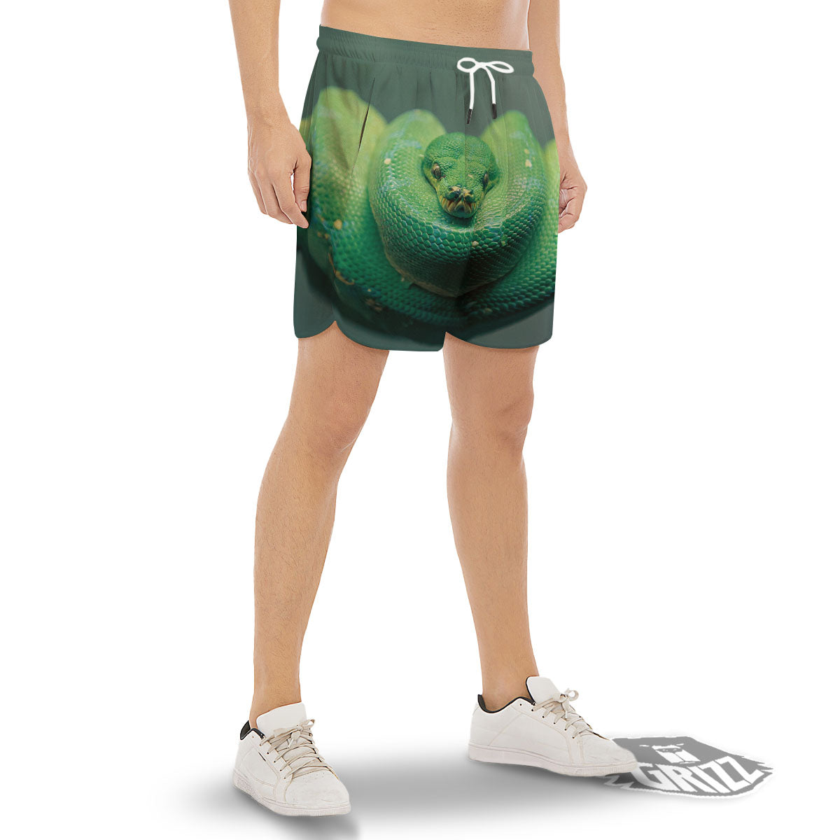 Snake Emerald Tree Boa Print Men's Gym Shorts-grizzshop