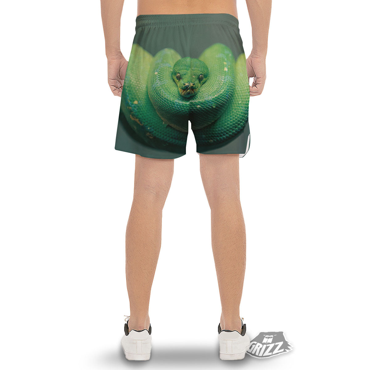 Snake Emerald Tree Boa Print Men's Gym Shorts-grizzshop