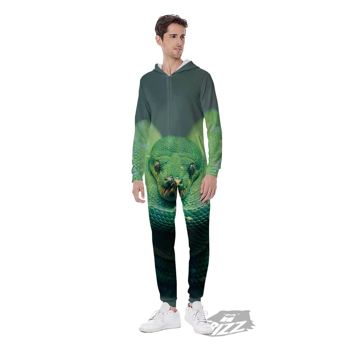 Snake Emerald Tree Boa Print Men's Jumpsuit-grizzshop