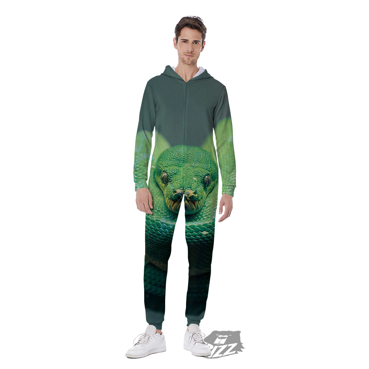 Snake Emerald Tree Boa Print Men's Jumpsuit-grizzshop