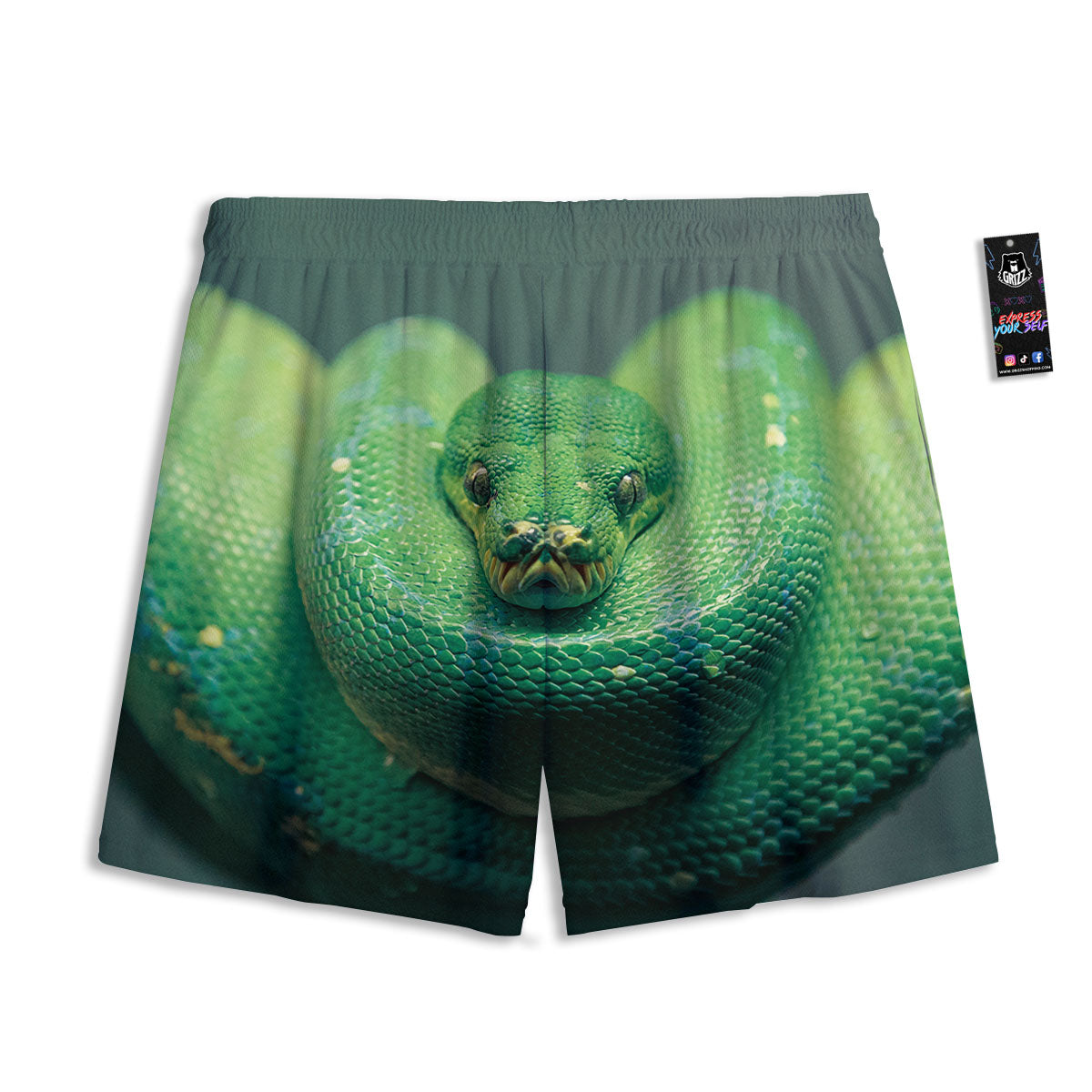 Snake Emerald Tree Boa Print Mesh Shorts