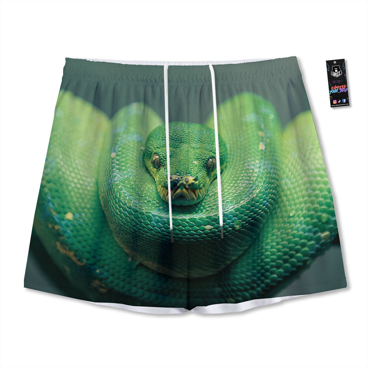 Snake Emerald Tree Boa Print Mesh Shorts