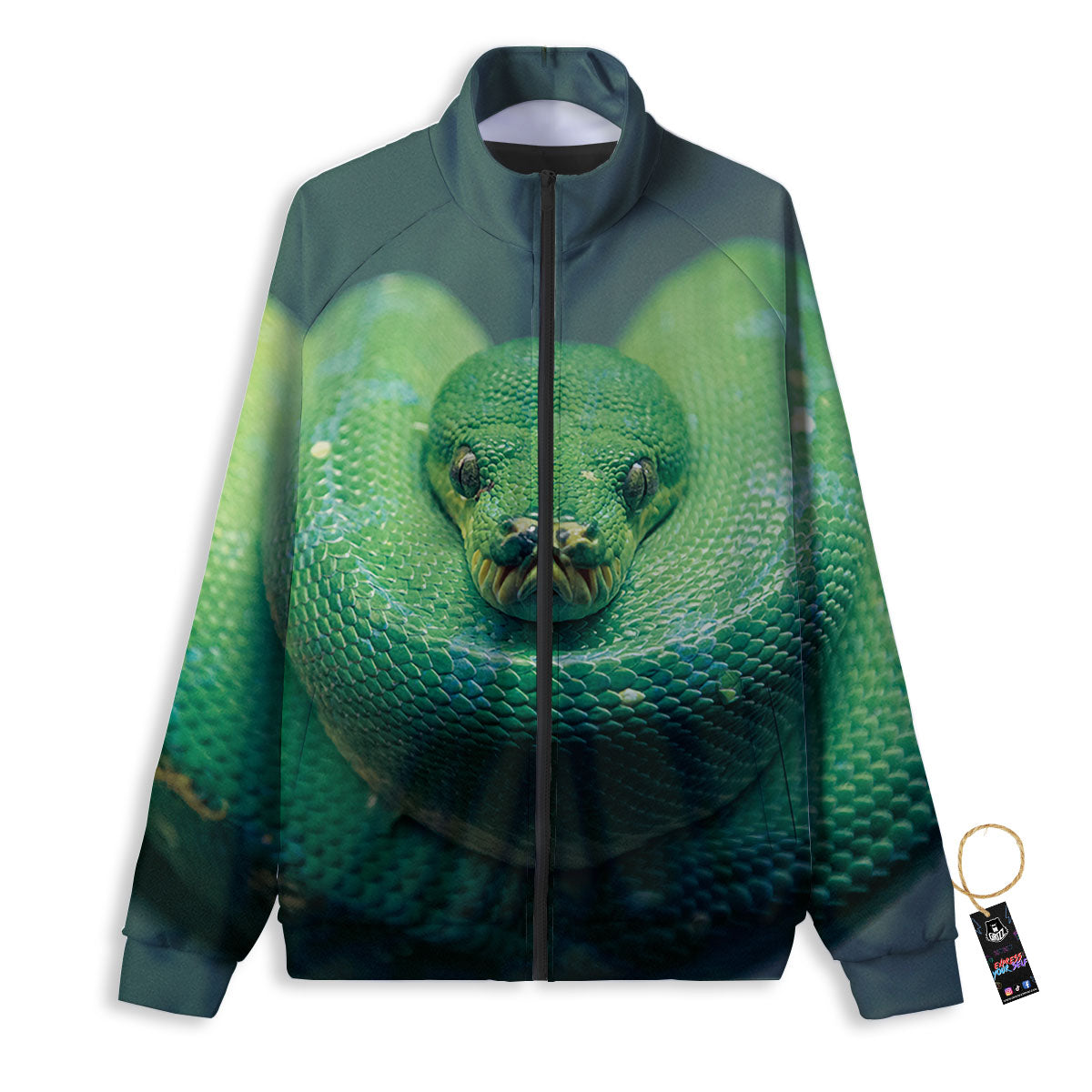 Snake Emerald Tree Boa Print Track Jacket-grizzshop