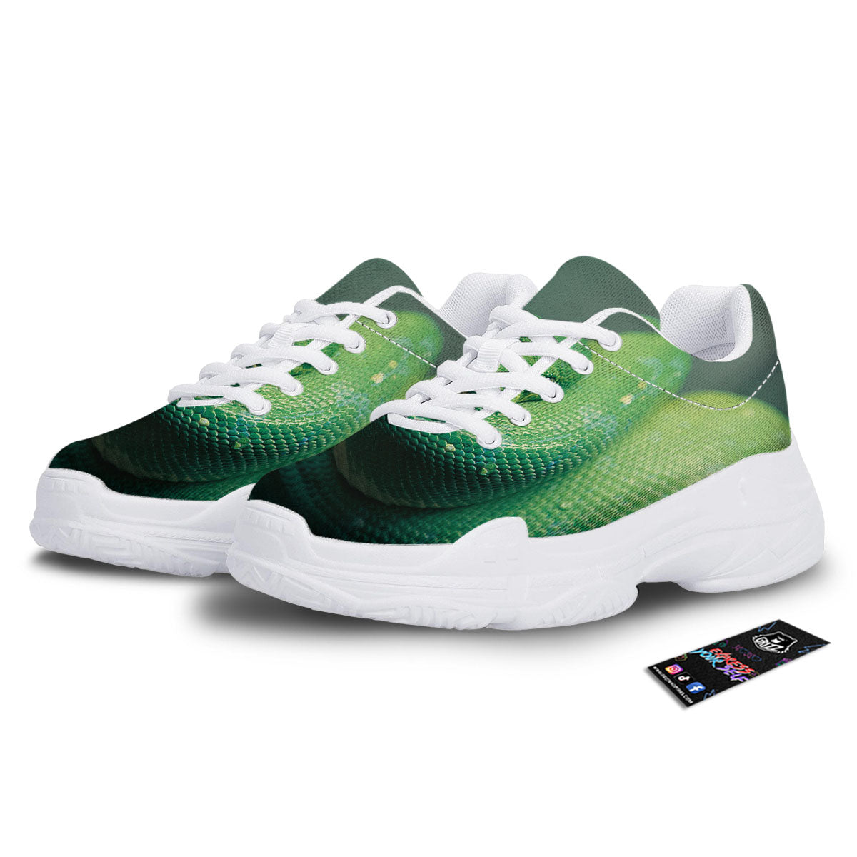 Snake Emerald Tree Boa Print White Chunky Shoes-grizzshop