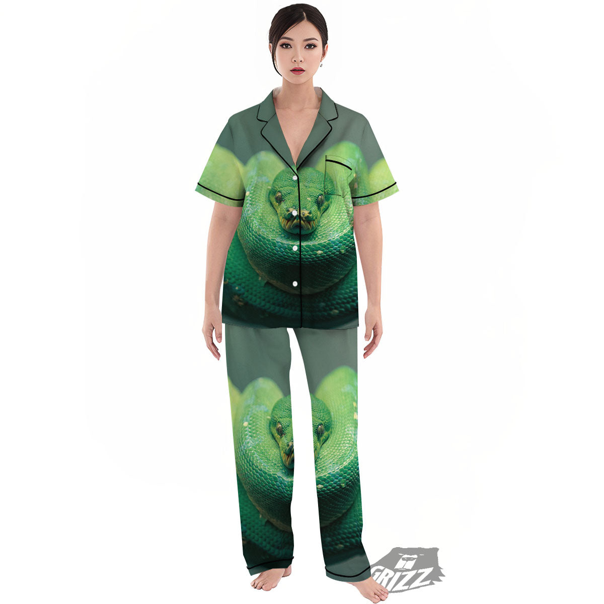 Snake Emerald Tree Boa Print Women's Pajamas Set-grizzshop