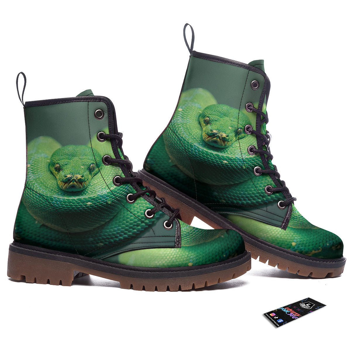 Snake Emerald Tree Boa Print Work Boots-grizzshop