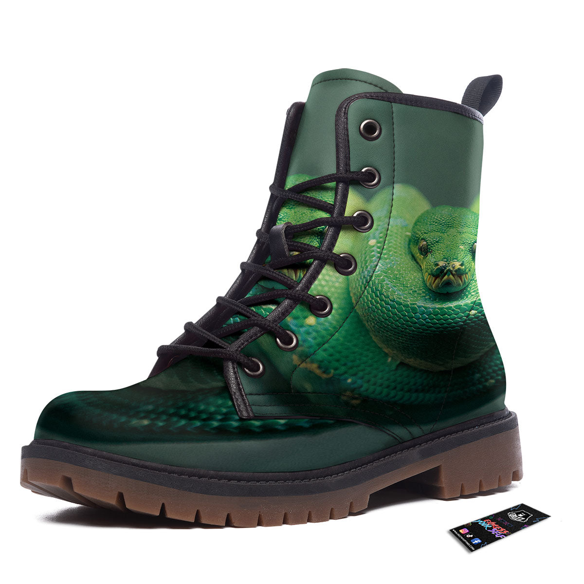 Snake Emerald Tree Boa Print Work Boots-grizzshop