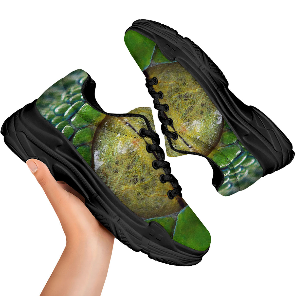 Snake Eye Green Print Black Chunky Shoes-grizzshop