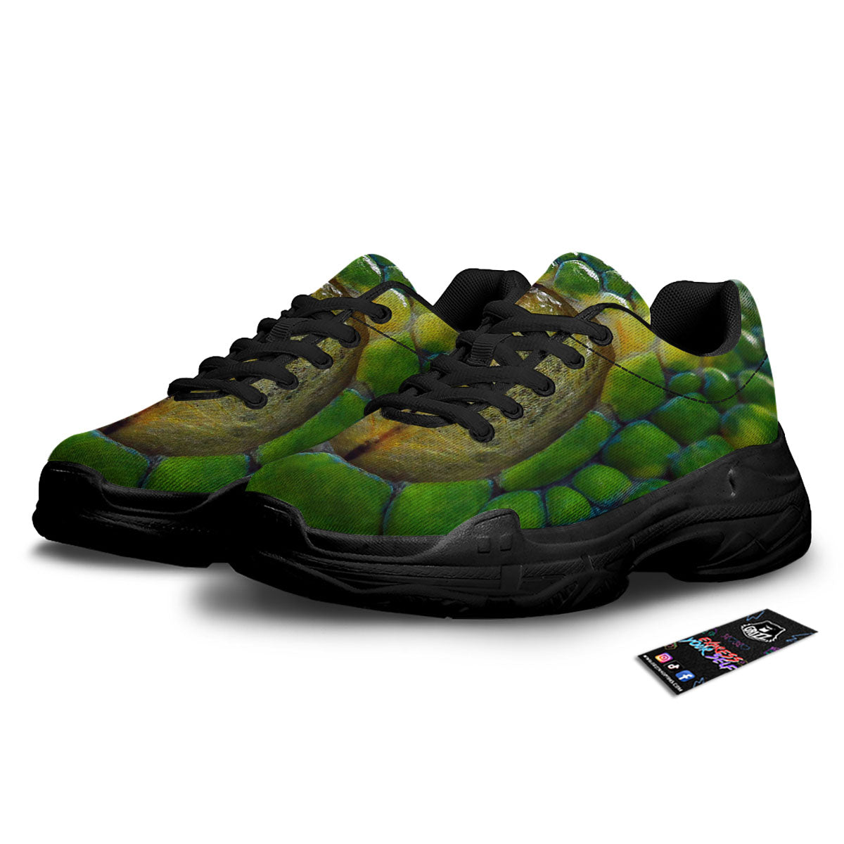 Snake Eye Green Print Black Chunky Shoes-grizzshop