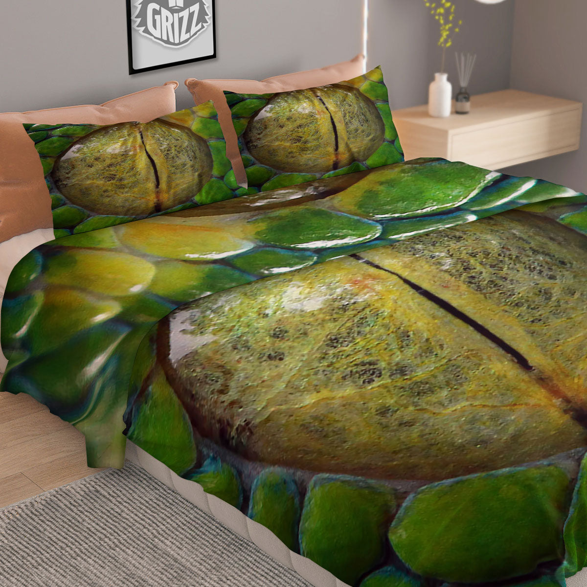 Snake Eye Green Print Duvet Cover Bedding Set