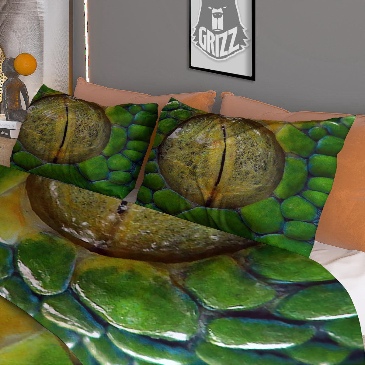 Snake Eye Green Print Duvet Cover Bedding Set
