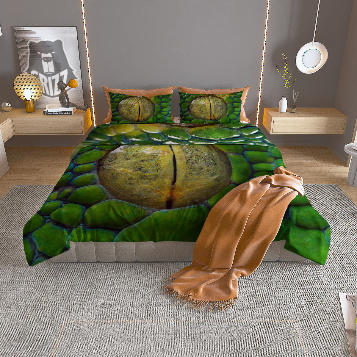 Snake Eye Green Print Duvet Cover Bedding Set
