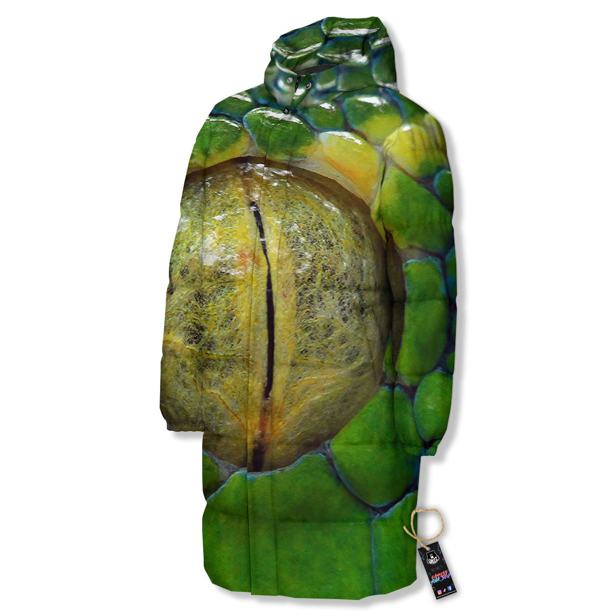 Snake Eye Green Print Long Down Jacket-grizzshop
