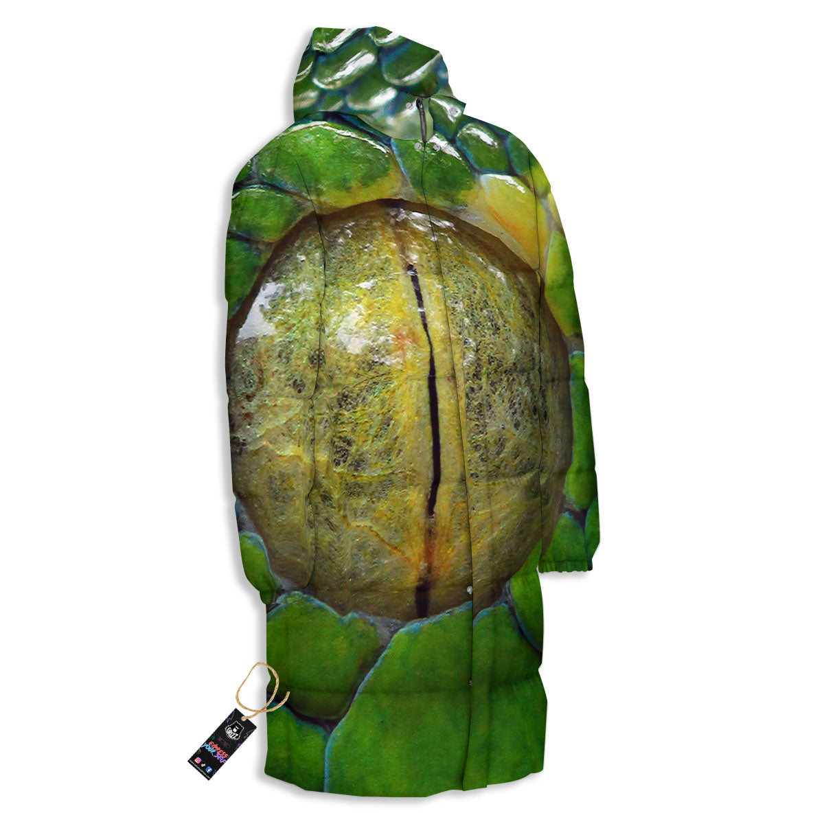 Snake Eye Green Print Long Down Jacket-grizzshop