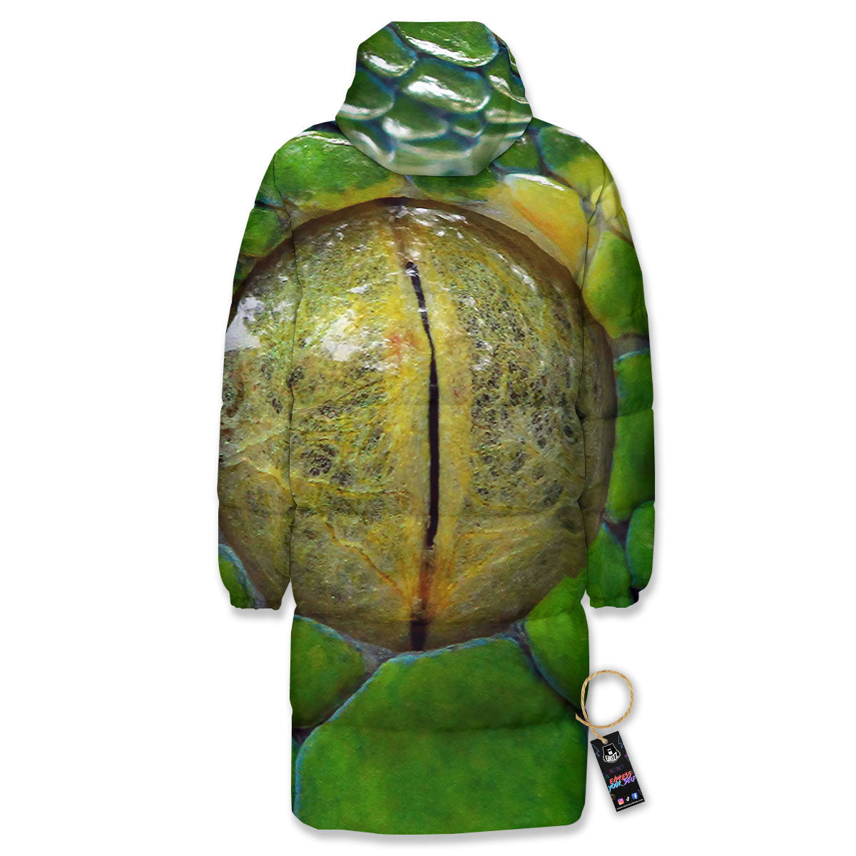 Snake Eye Green Print Long Down Jacket-grizzshop