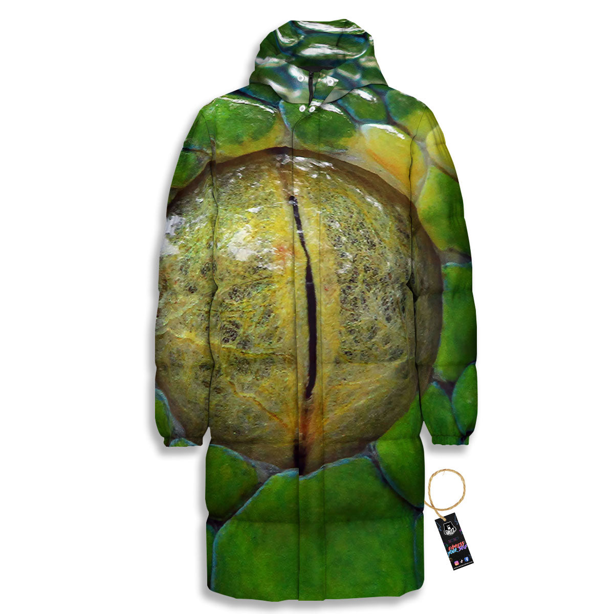 Snake Eye Green Print Long Down Jacket-grizzshop