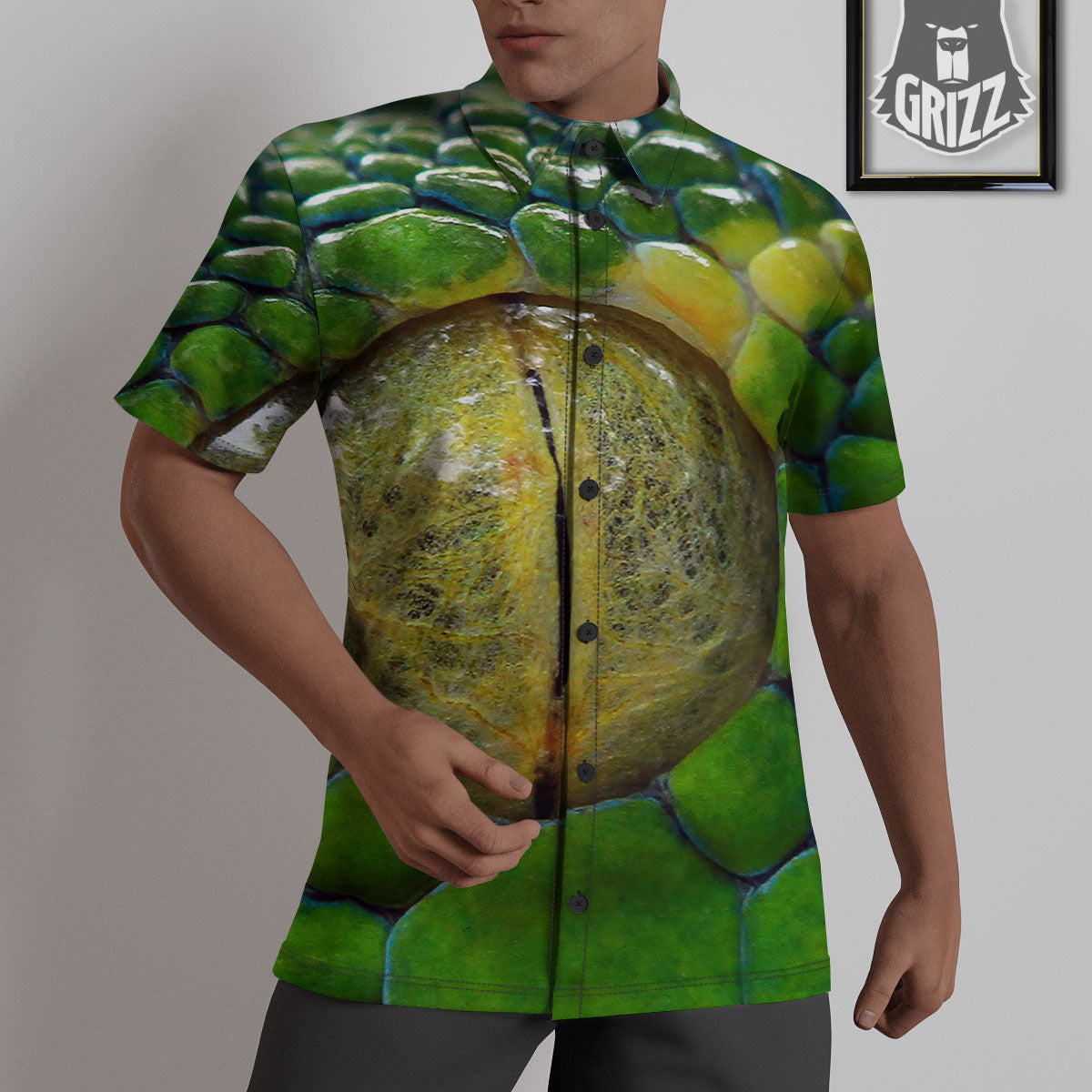 Snake Eye Green Print Untucked Shirts-grizzshop
