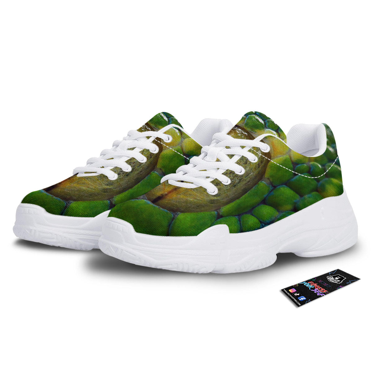 Snake Eye Green Print White Chunky Shoes-grizzshop