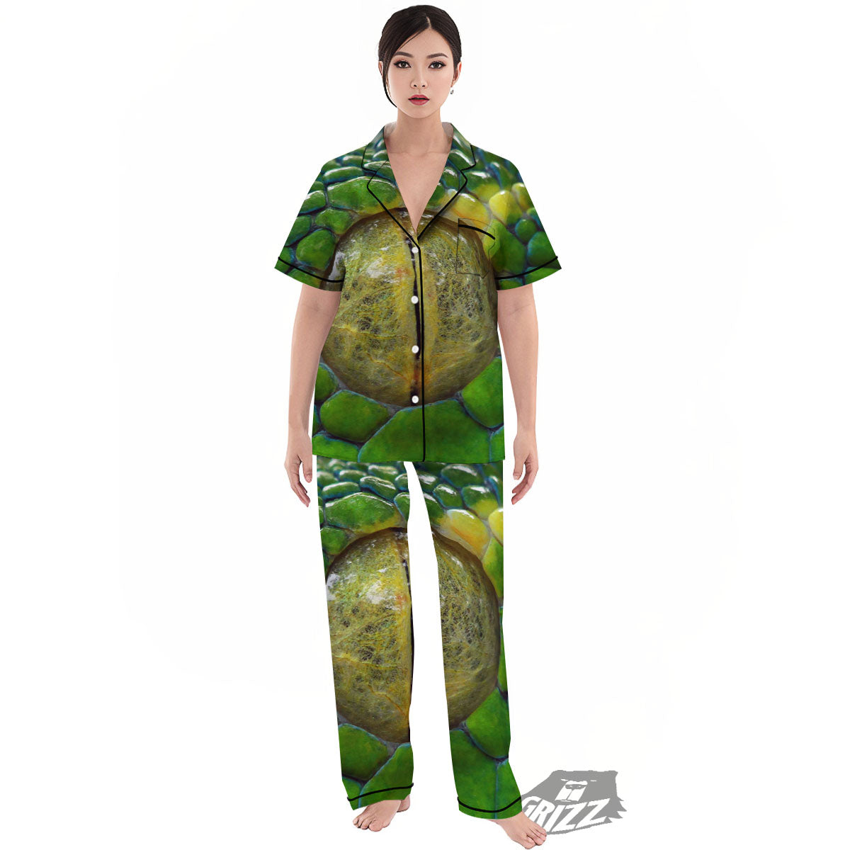 Snake Eye Green Print Women's Pajamas Set-grizzshop