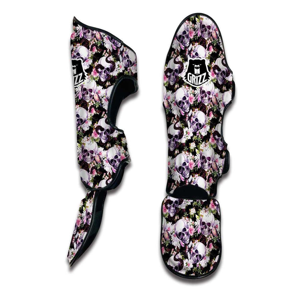 Snake Floral Skull Muay Thai Shin Guards-grizzshop