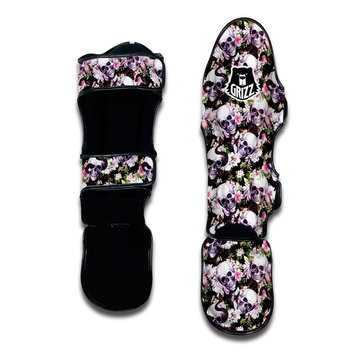 Snake Floral Skull Muay Thai Shin Guards-grizzshop