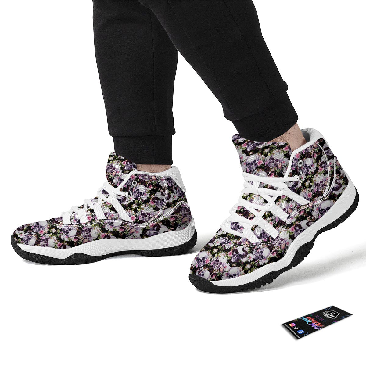 Snake Floral Skull White Bball Shoes-grizzshop