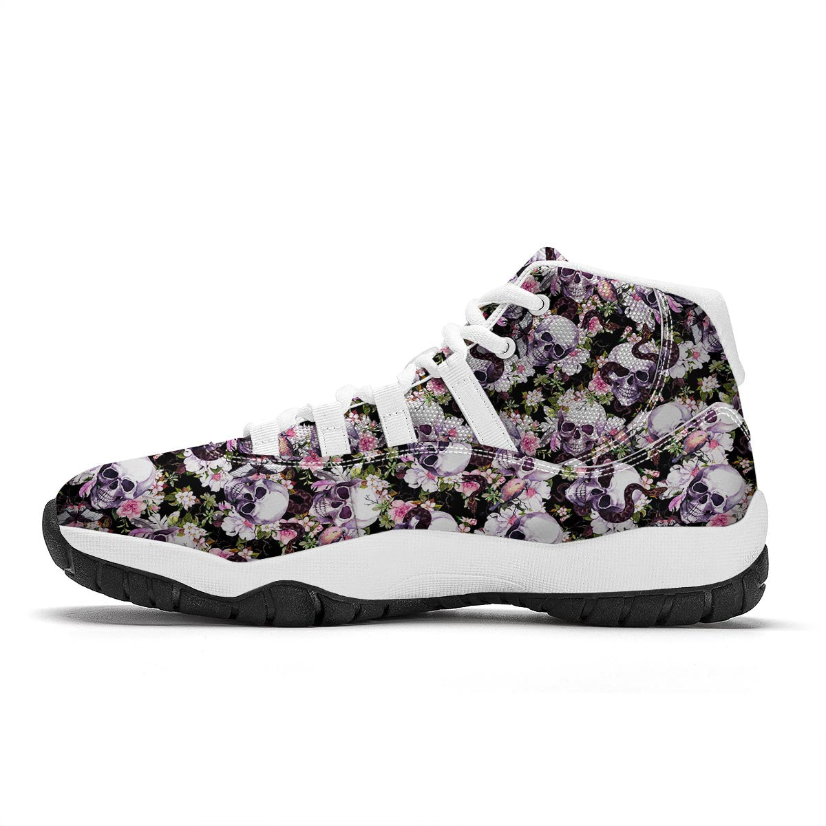 Snake Floral Skull White Bball Shoes-grizzshop