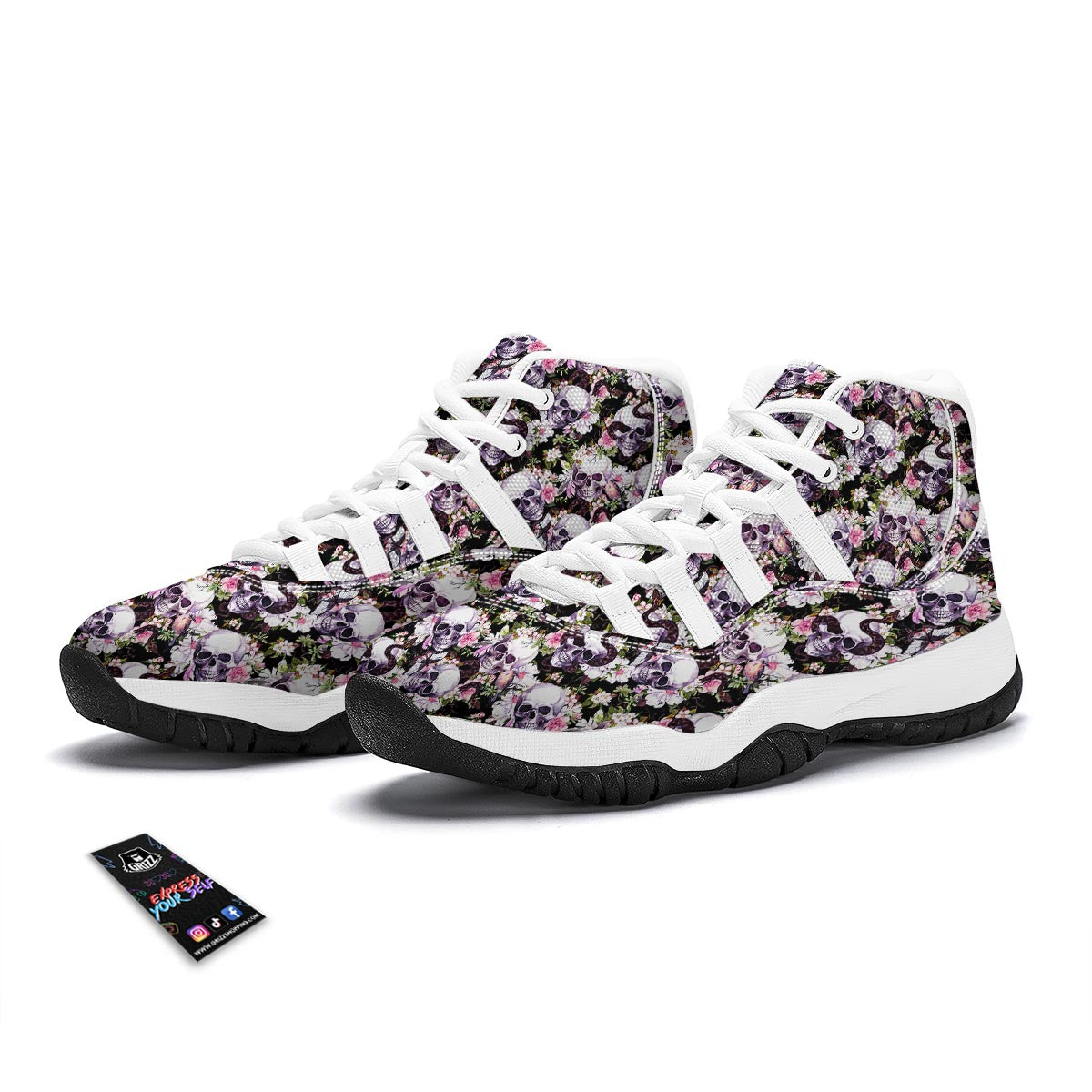 Snake Floral Skull White Bball Shoes-grizzshop